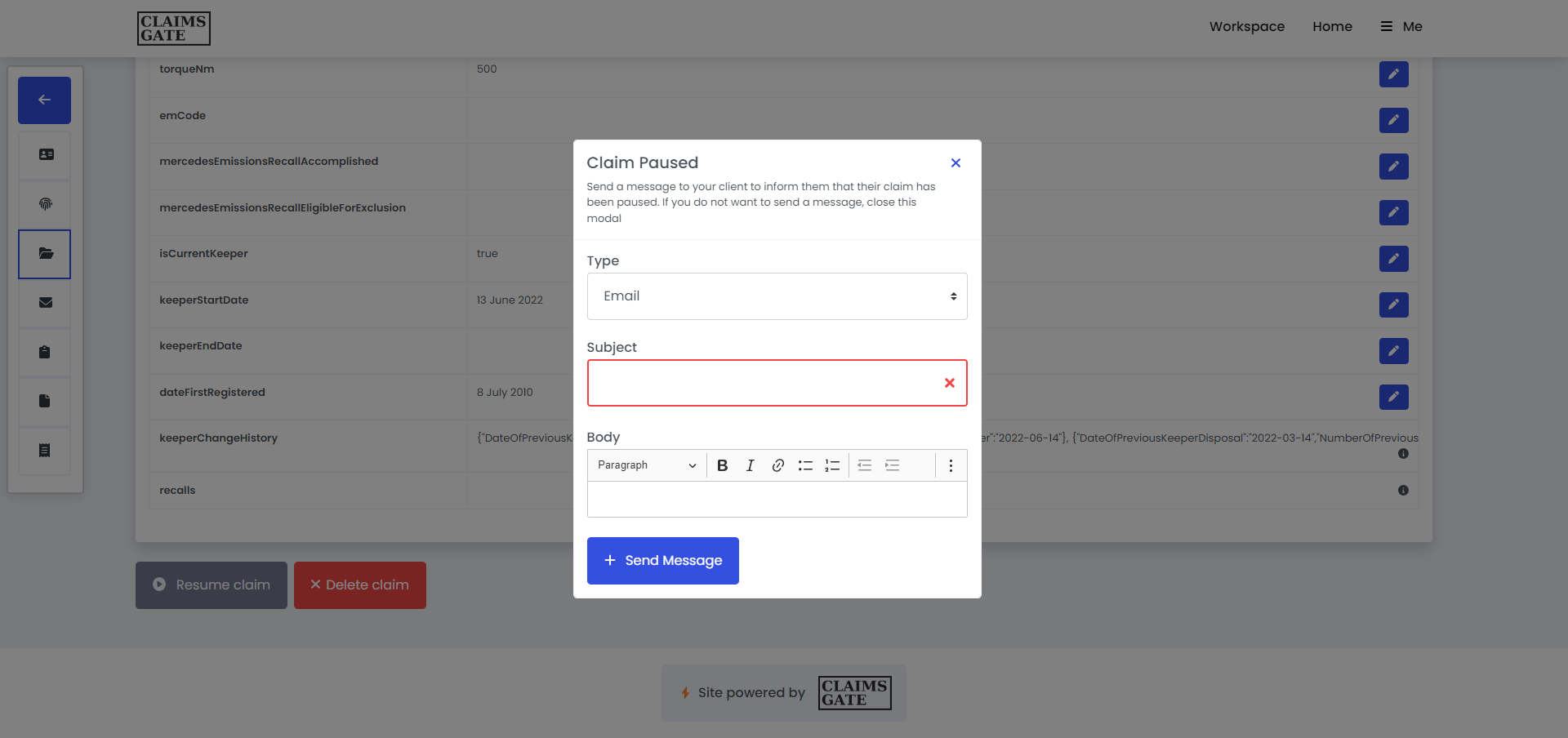 An image of a selecting the claim view