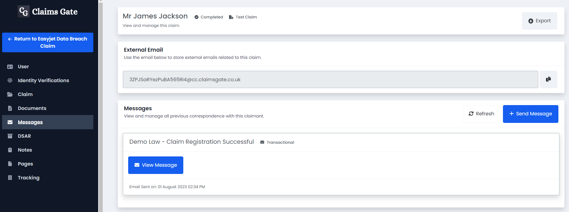 An image of a selecting the claim view