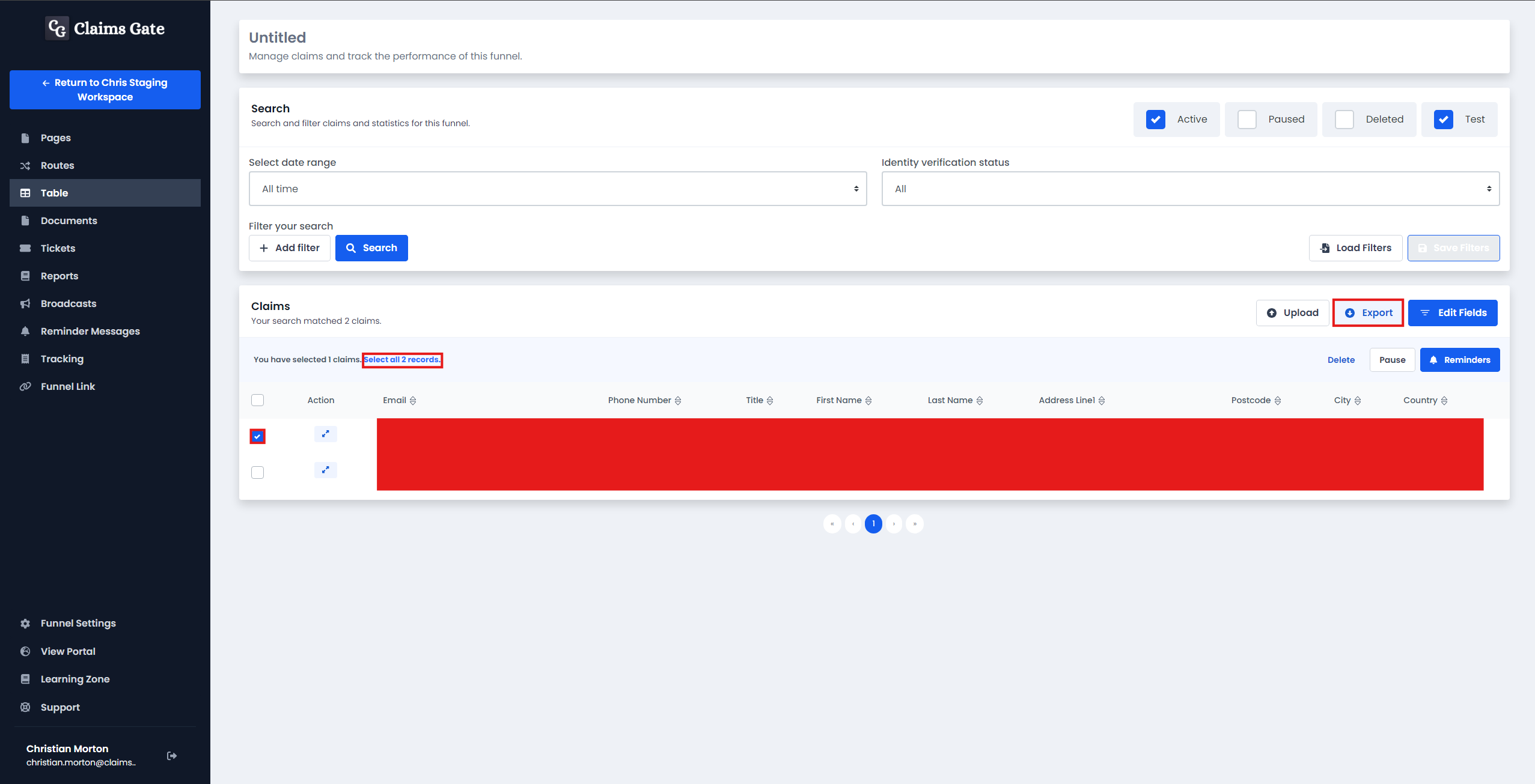 An image of a selecting the claim view